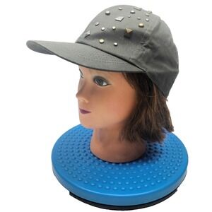 Women's Gray Studded Baseball Cap Adjustable Hat Rivet Accent Casual One Size